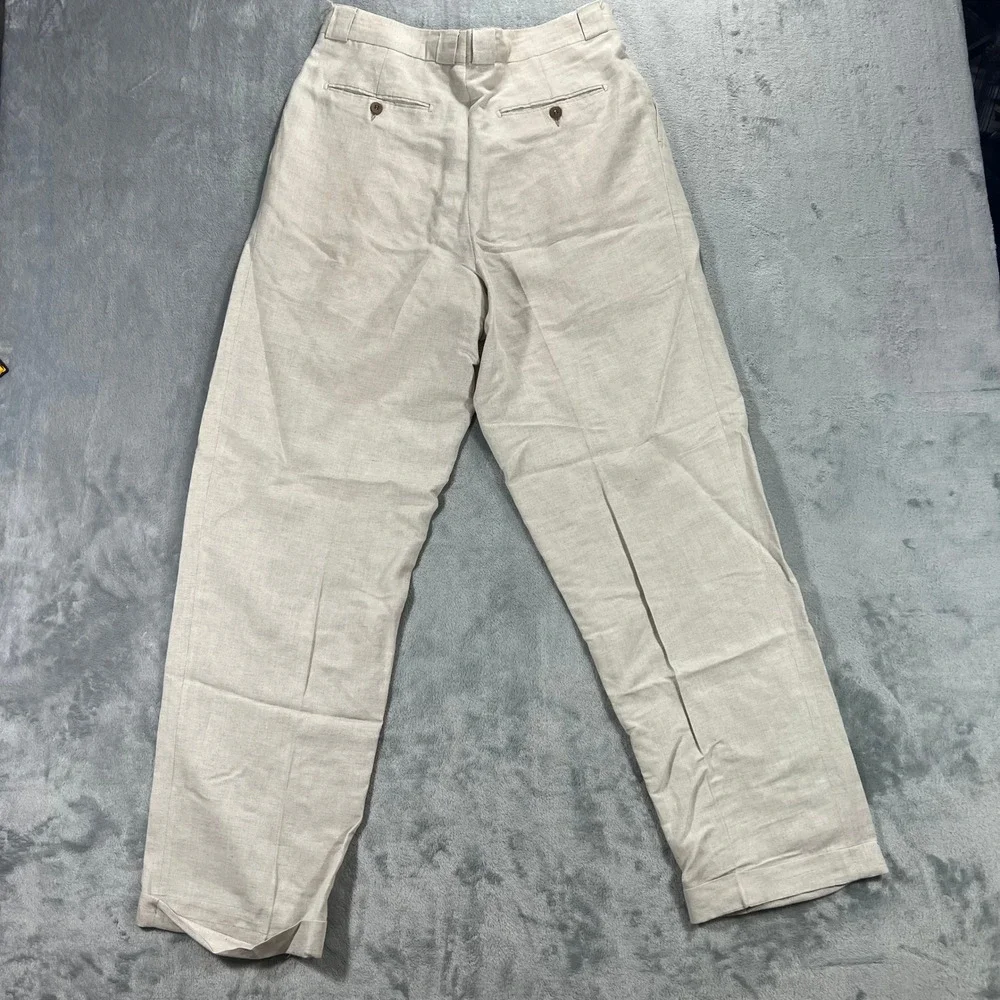 Barcelino Linen Pleated Pants Mens 32 Beige Good Made in Italy Luxury Trousers